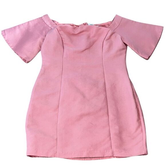 DO+BE Pink Off The Shoulder Mini Dress Short Sleeve Bell Style In Size Large - Picture 5 of 8